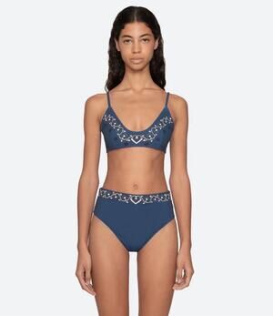 SEA New York Blaise Print Bikini Top in Navy M